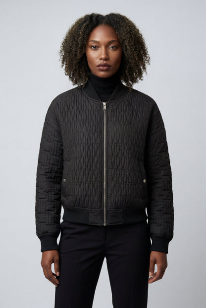 Billie | Women's Quilted Bomber Jacket, Ribbed Trim