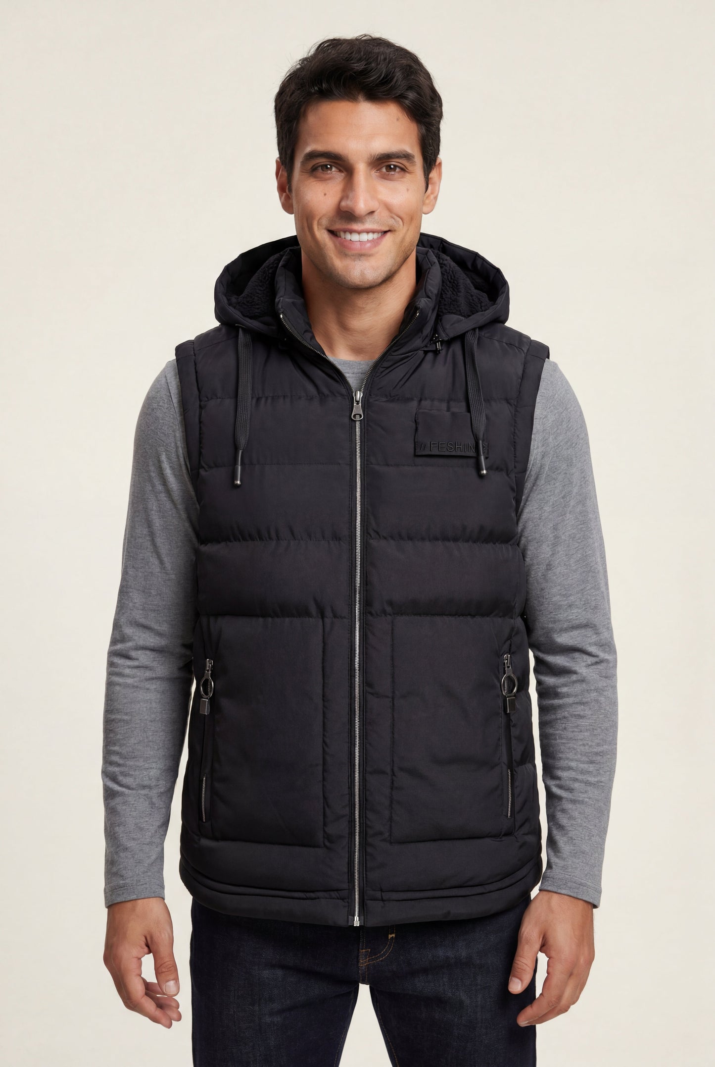 Marco | Men's Hooded Puffer Vest, Quilted Zip