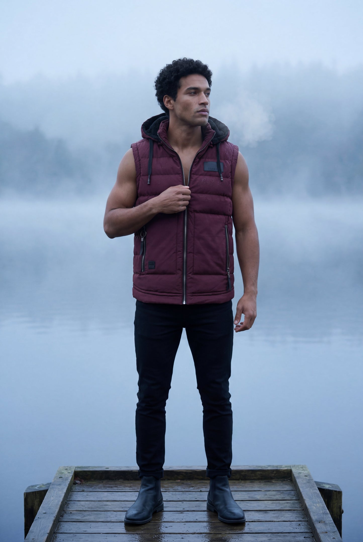 Marco | Men's Hooded Puffer Vest, Quilted Zip
