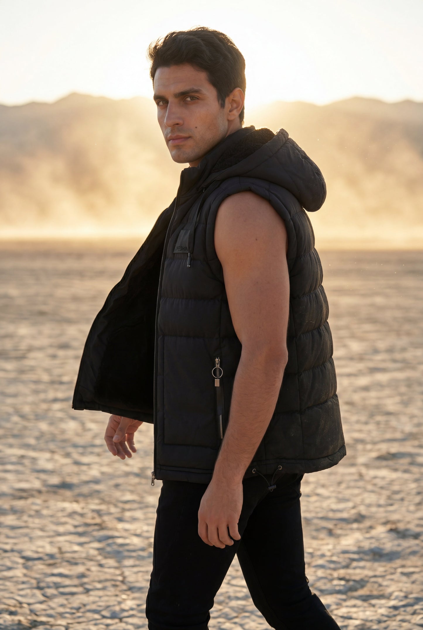 Marco | Men's Hooded Puffer Vest, Quilted Zip