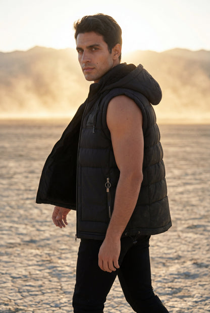 Marco | Men's Hooded Puffer Vest, Quilted Zip