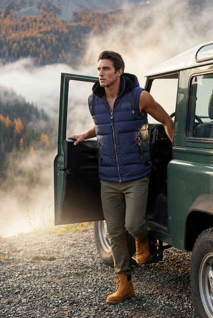 Marco | Men's Hooded Puffer Vest, Quilted Zip