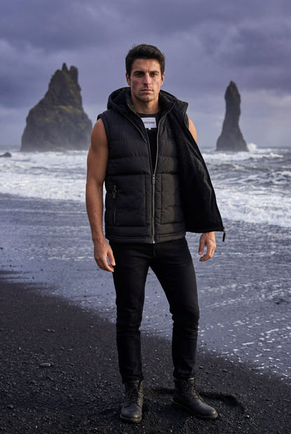 Marco | Men's Hooded Puffer Vest, Quilted Zip