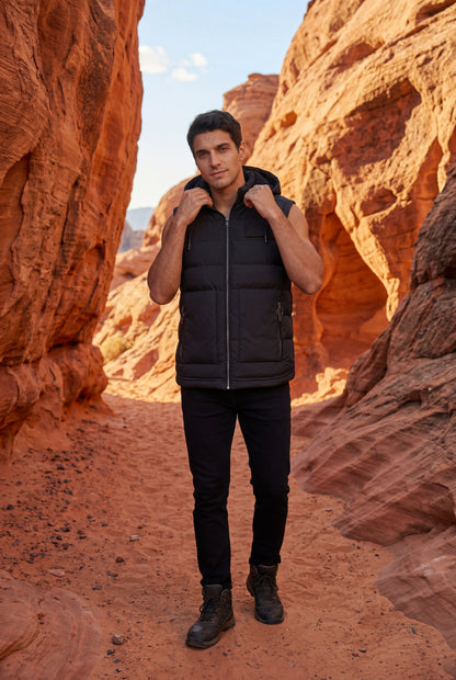 Marco | Men's Hooded Puffer Vest, Quilted Zip