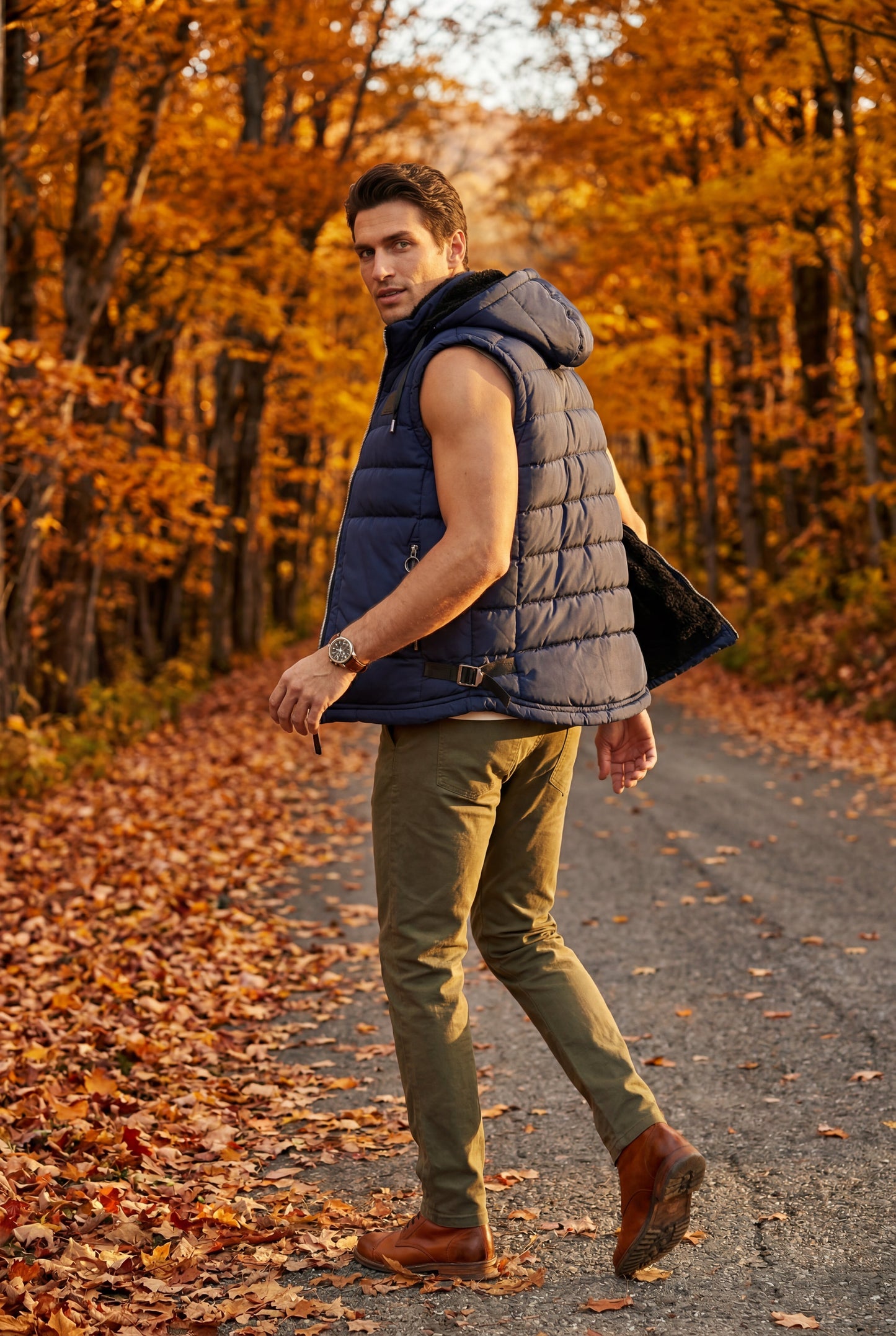 Marco | Men's Hooded Puffer Vest, Quilted Zip