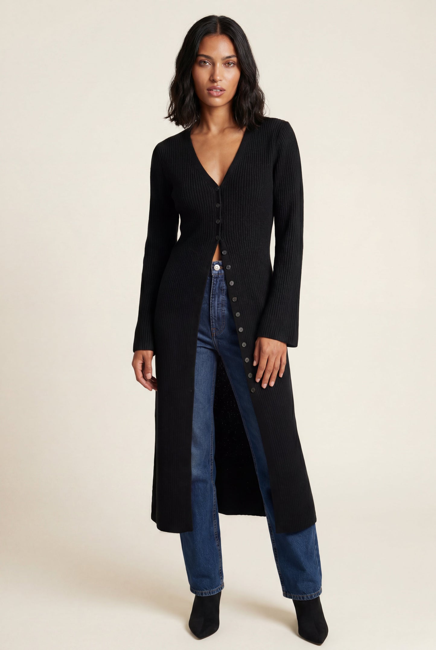 Celeste | Women's Ribbed Maxi Cardigan, Longline Knit