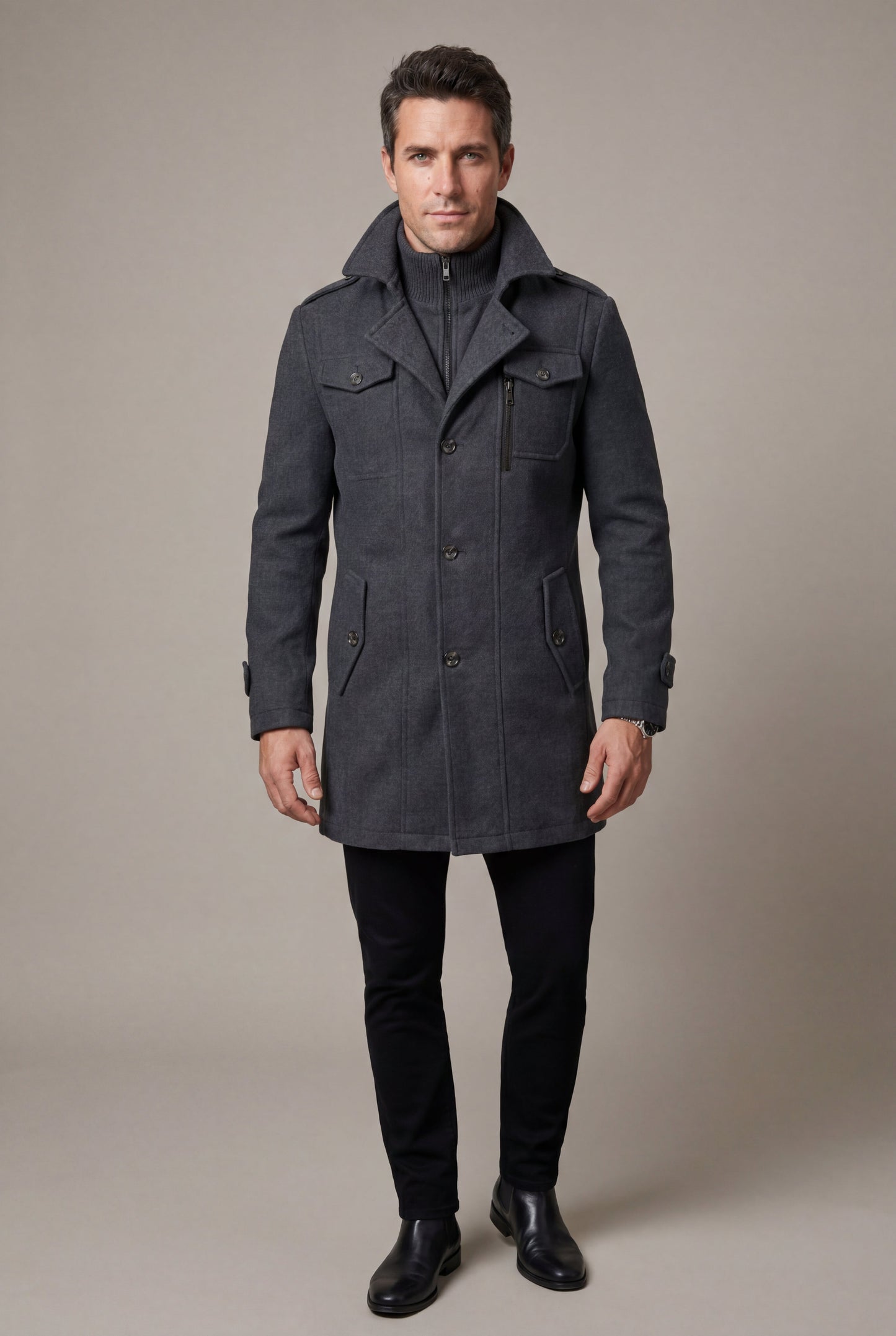 Zane | Men's Slim Fit Tailored Winter Coat, Stand Collar