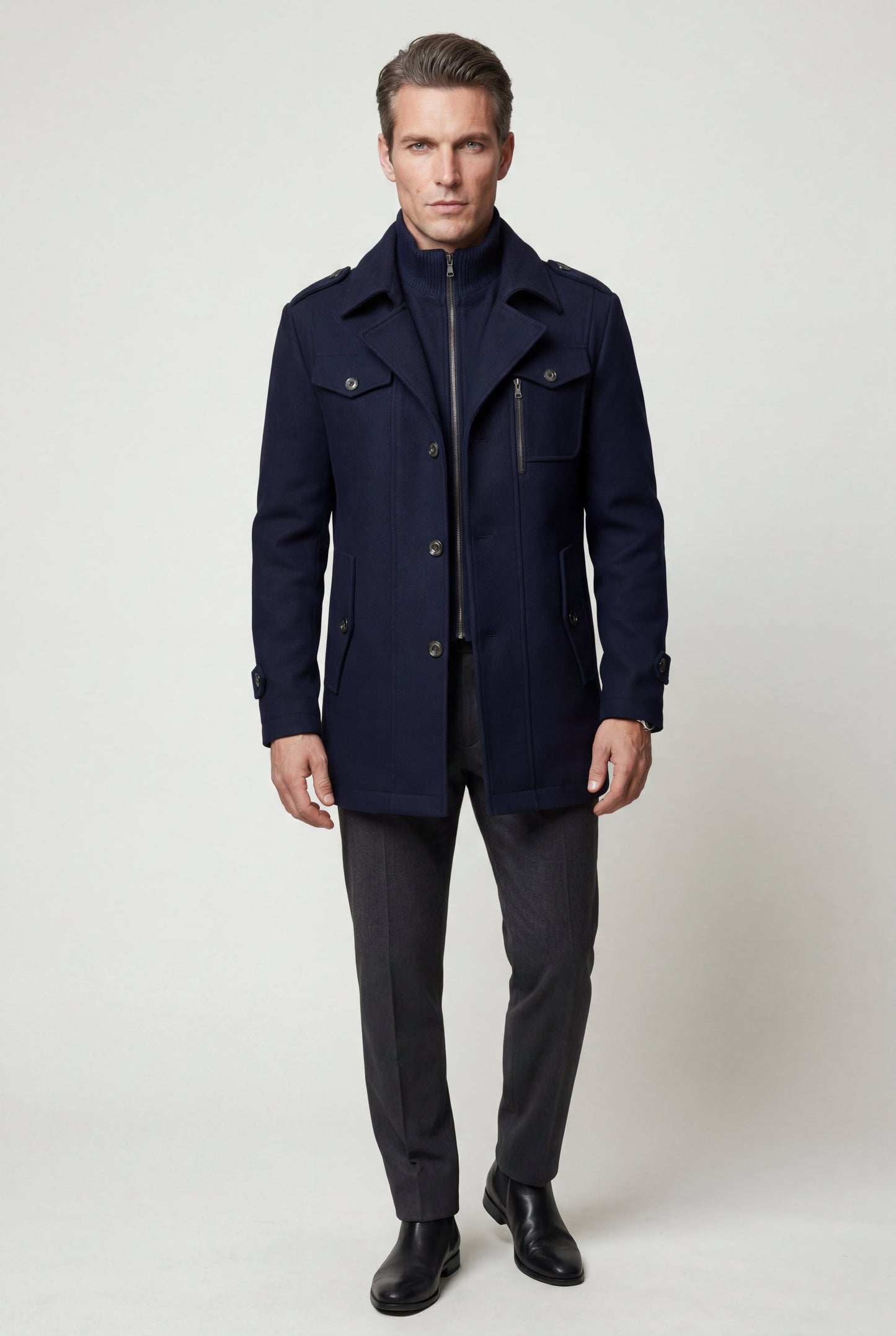 Zane | Men's Slim Fit Tailored Winter Coat, Stand Collar