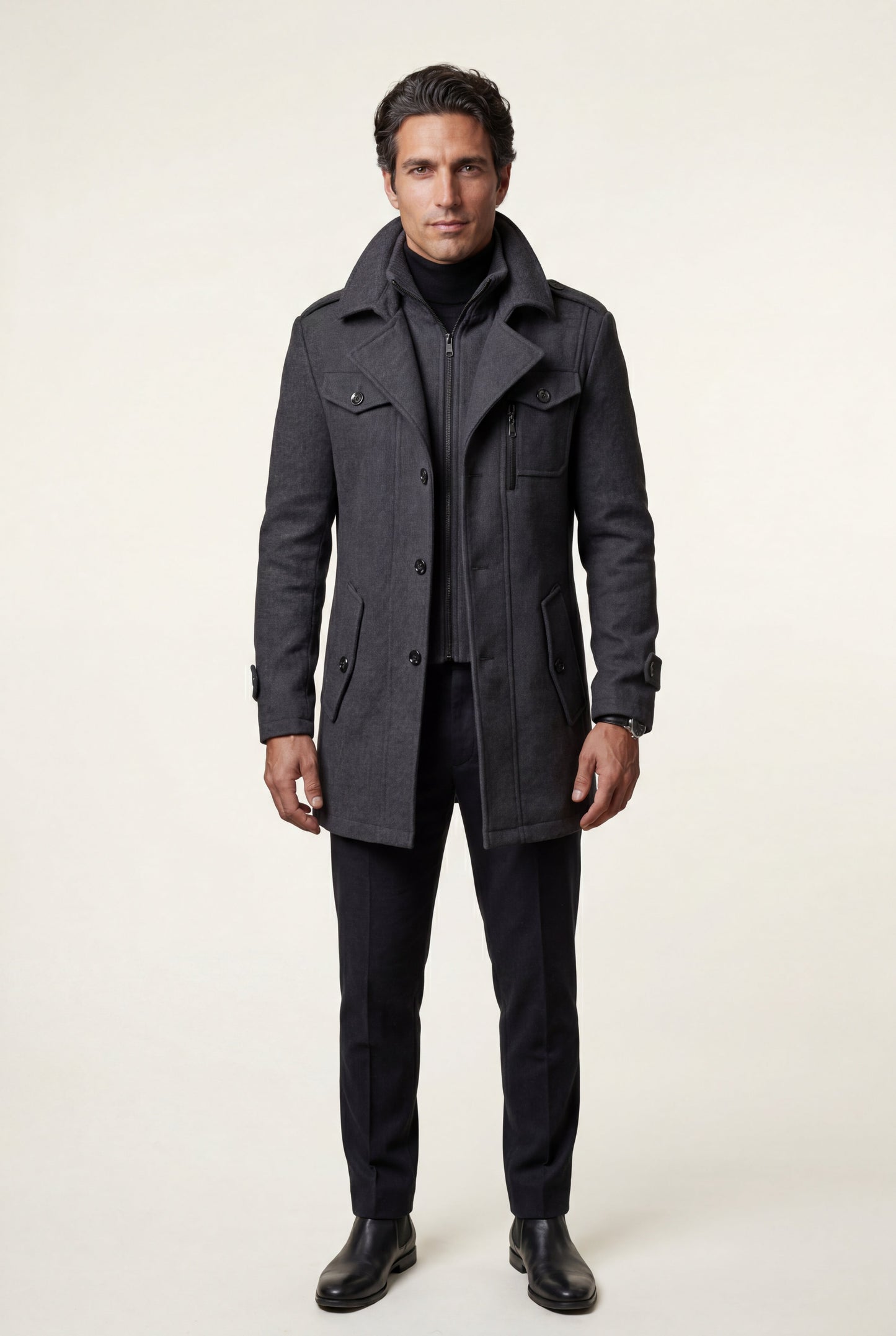 Zane | Men's Slim Fit Tailored Winter Coat, Stand Collar