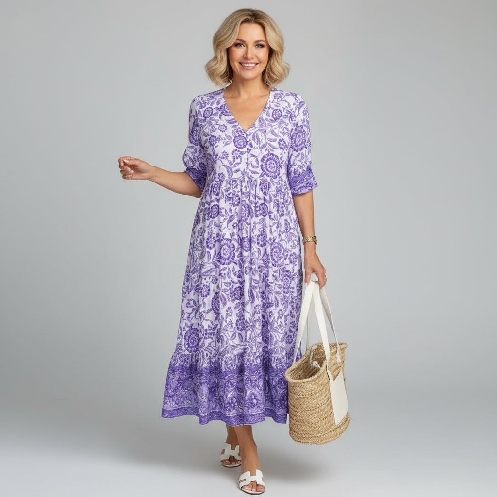 Tiered Boho Midi Dress in Block Print — Summer Style