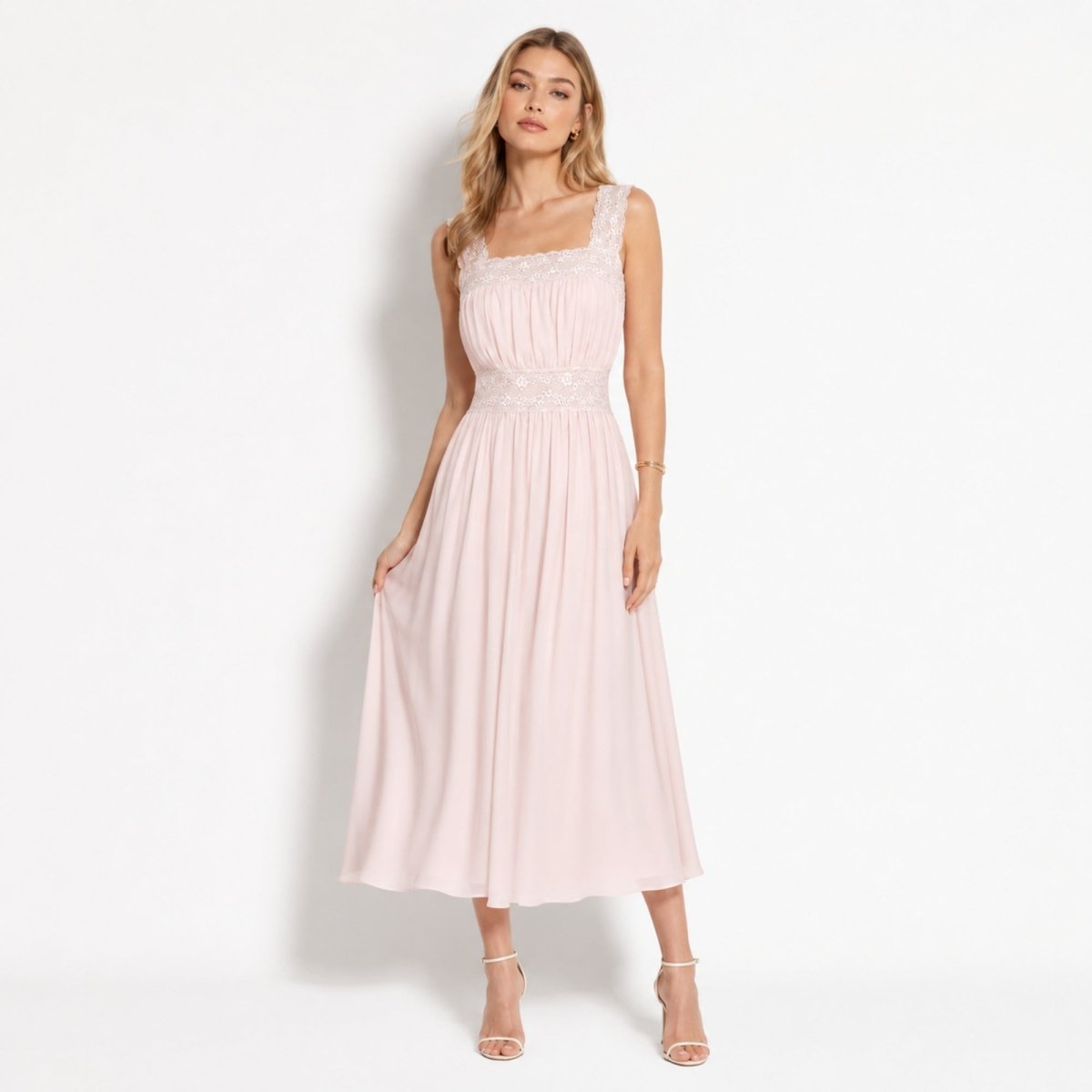 Naeva | Women's Lace Trim Chiffon Midi Dress