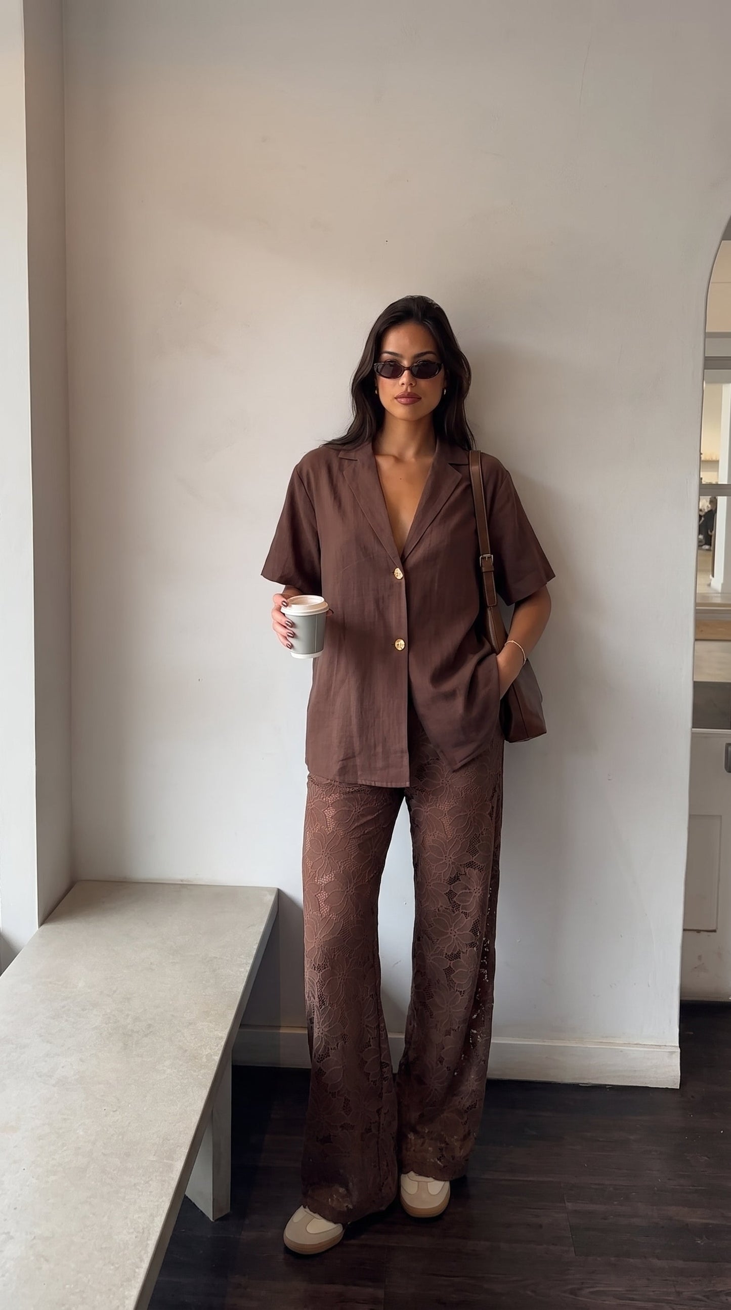 Quinn | Cotton V-Neck Set with Lace-Trim Pants