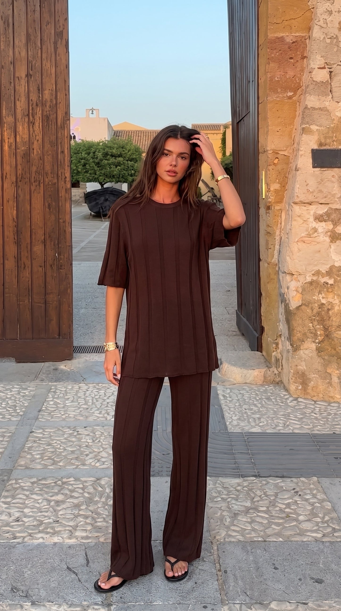 Bella | Wide Leg Ribbed Knit Pants