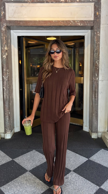 Bella | Wide Leg Ribbed Knit Pants