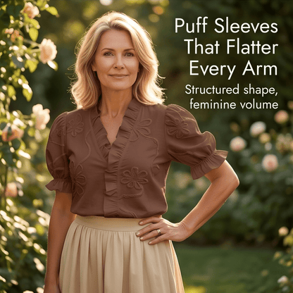 Brinley | Floral Embroidered Puff Sleeve Blouse