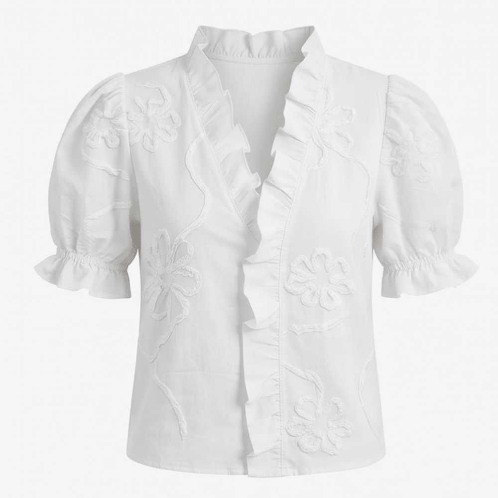 Brinley | Floral Embroidered Puff Sleeve Blouse
