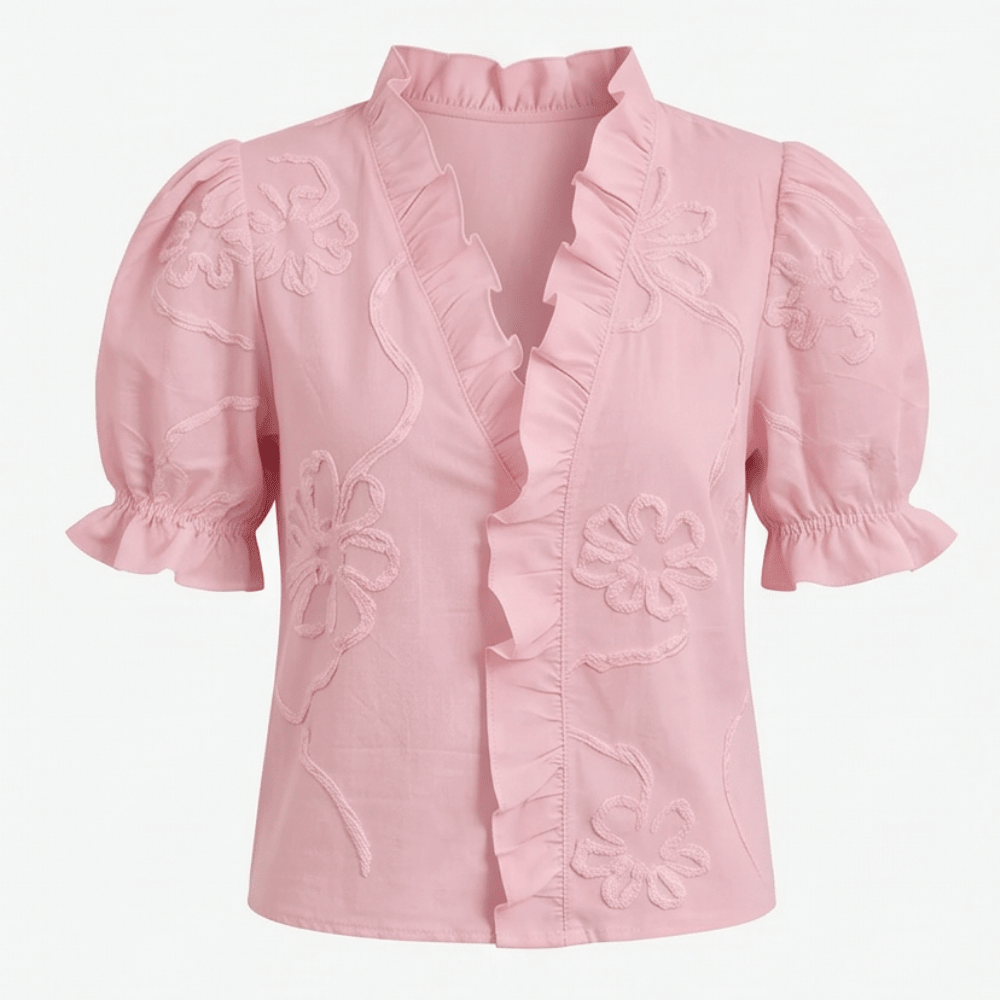 Brinley | Floral Embroidered Puff Sleeve Blouse