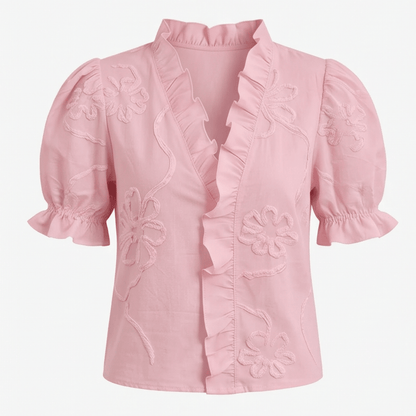 Brinley | Floral Embroidered Puff Sleeve Blouse