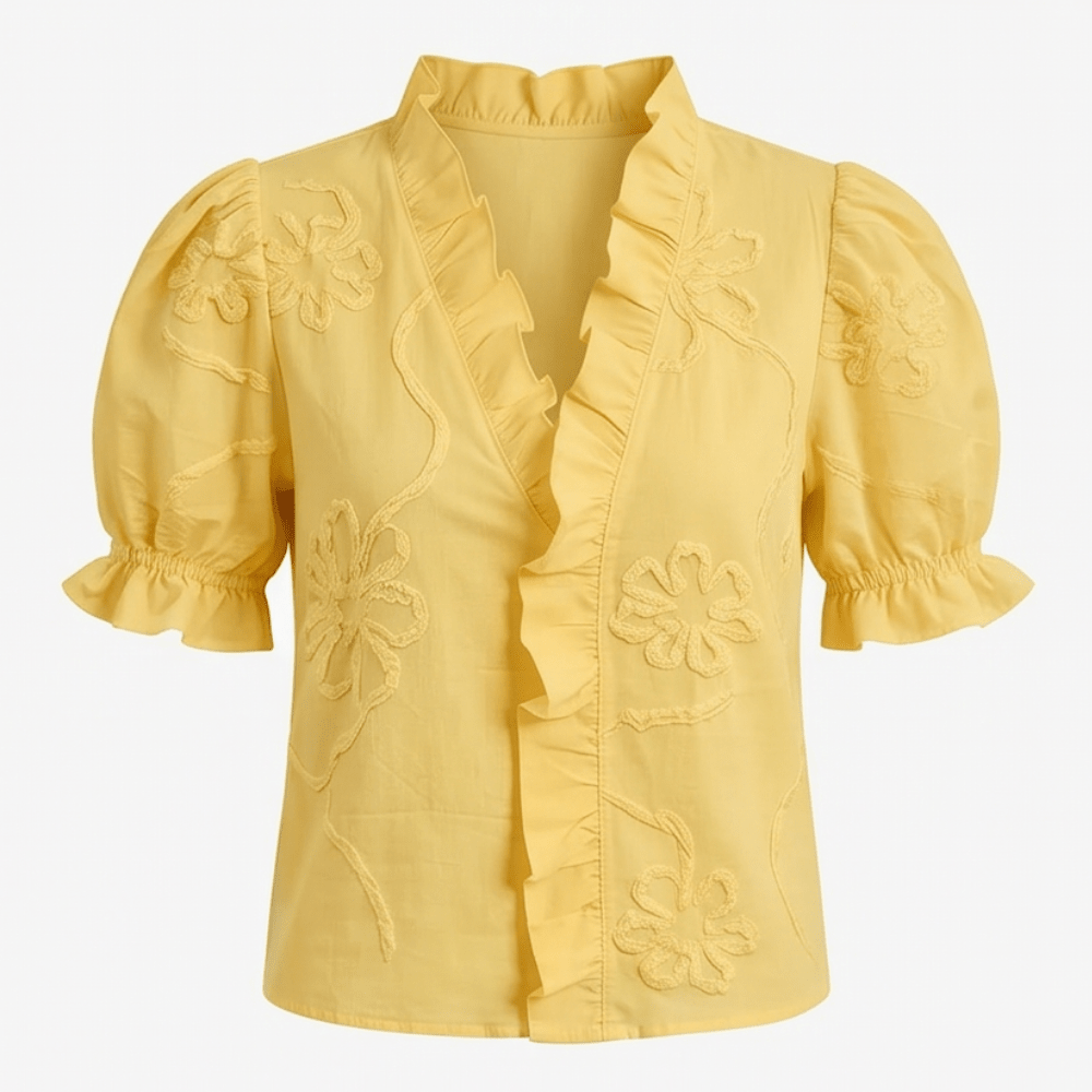 Brinley | Floral Embroidered Puff Sleeve Blouse