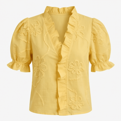Brinley | Floral Embroidered Puff Sleeve Blouse