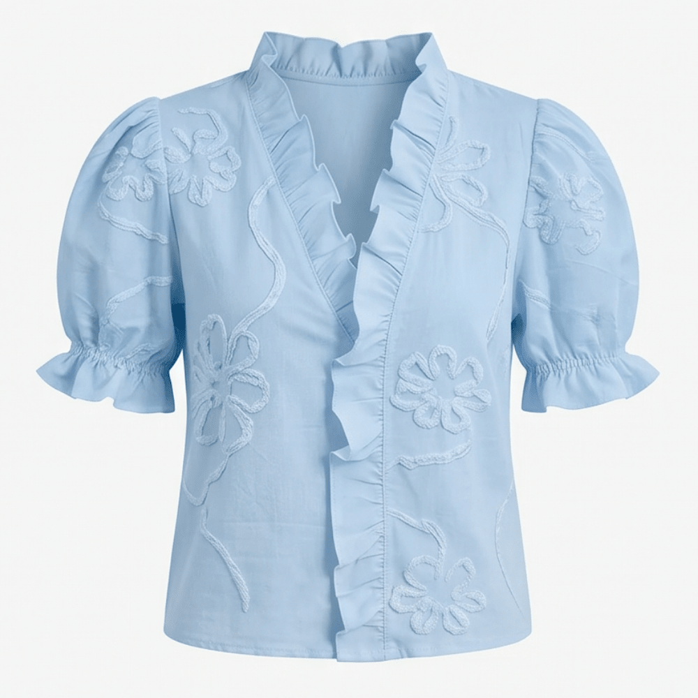 Brinley | Floral Embroidered Puff Sleeve Blouse