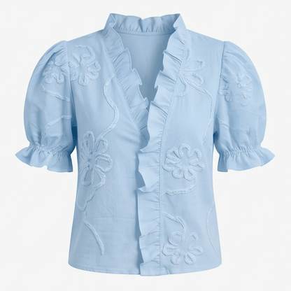 Brinley | Floral Embroidered Puff Sleeve Blouse