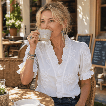 Brinley | Floral Embroidered Puff Sleeve Blouse