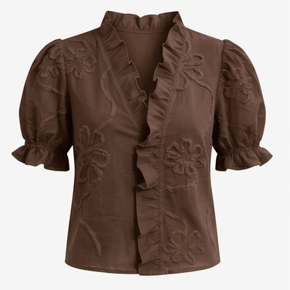 Brinley | Floral Embroidered Puff Sleeve Blouse