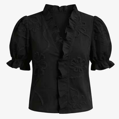 Brinley | Floral Embroidered Puff Sleeve Blouse
