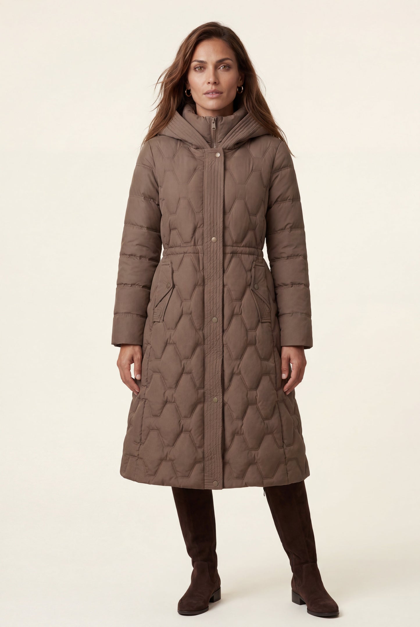 Margot | Women's Longline Quilted Puffer Coat, Hooded
