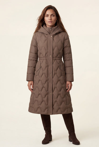 Margot | Women's Longline Quilted Puffer Coat, Hooded