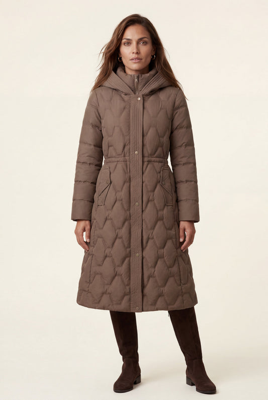 Margot | Women's Longline Quilted Puffer Coat, Hooded