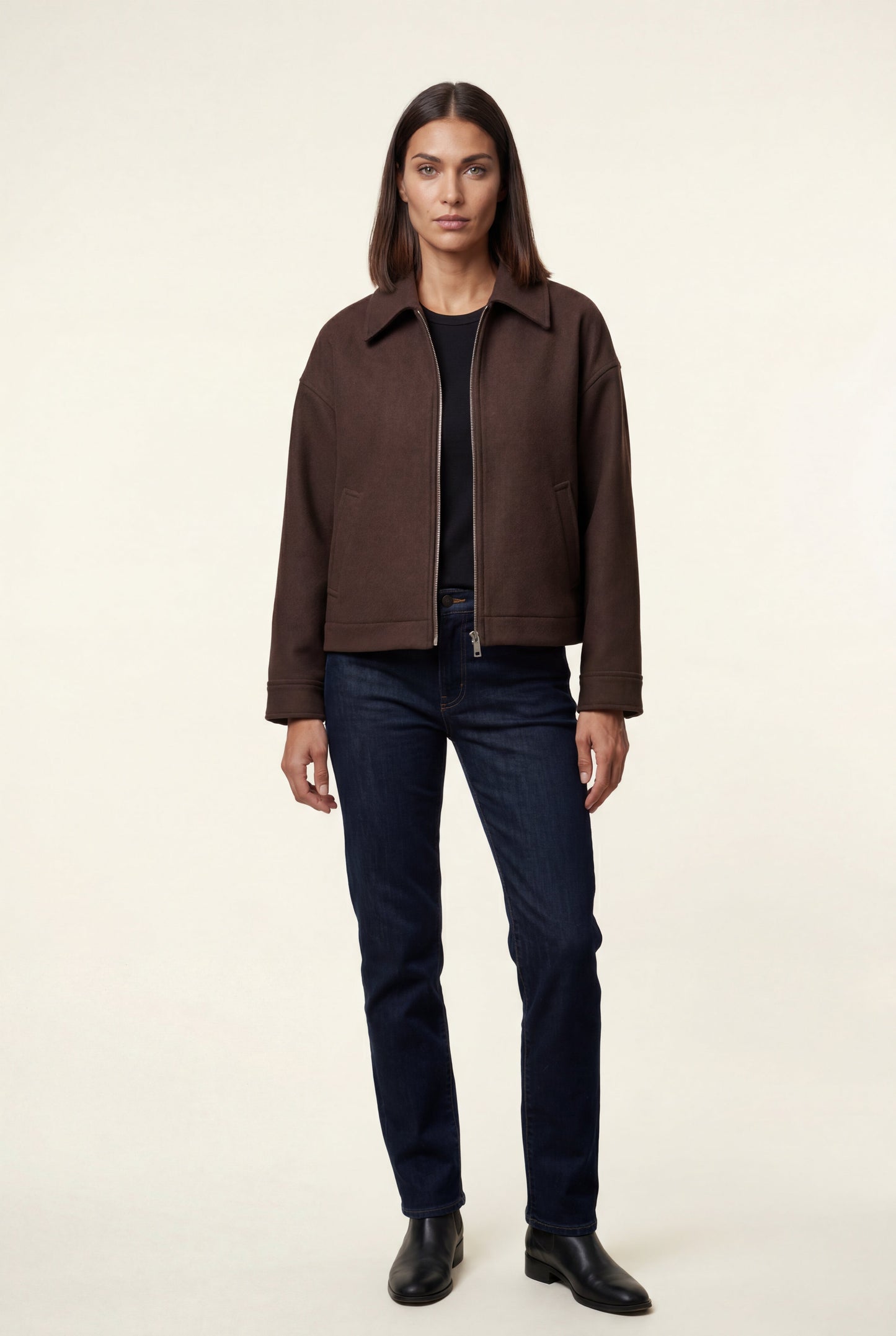 Vera | Women's Minimal Zip Jacket, Boxy Structured