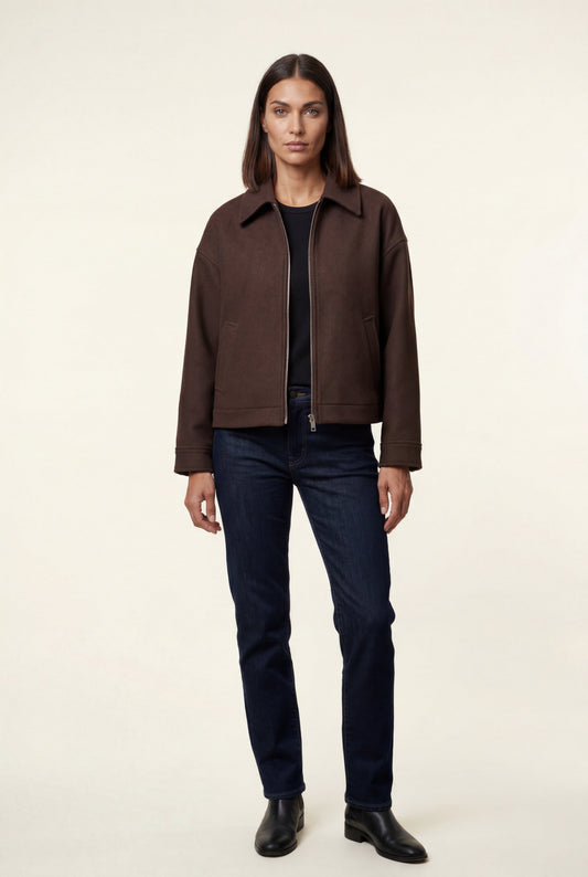 Vera | Women's Minimal Zip Jacket, Boxy Structured