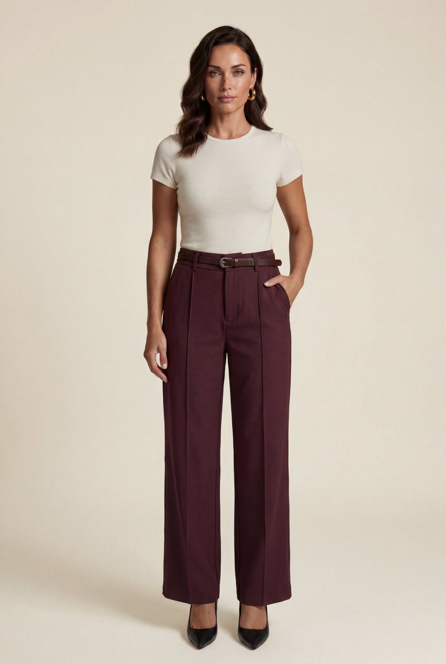 Hana | Women's Belted Wide Leg Pants, High Waist