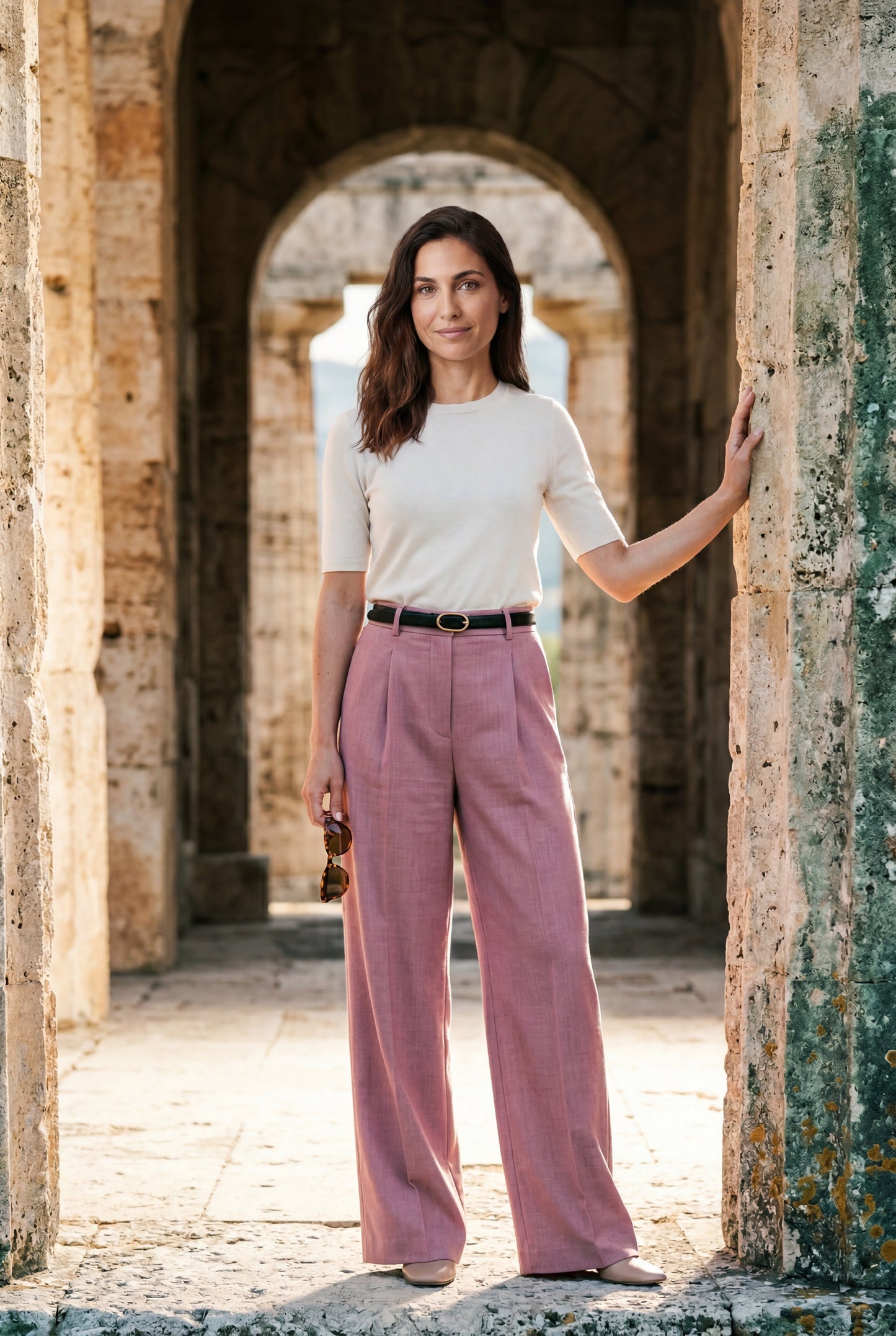 Hana | Women's Belted Wide Leg Pants, High Waist