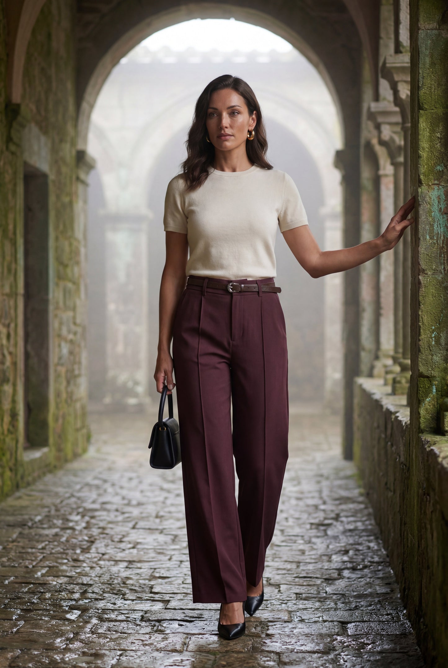 Hana | Women's Belted Wide Leg Pants, High Waist