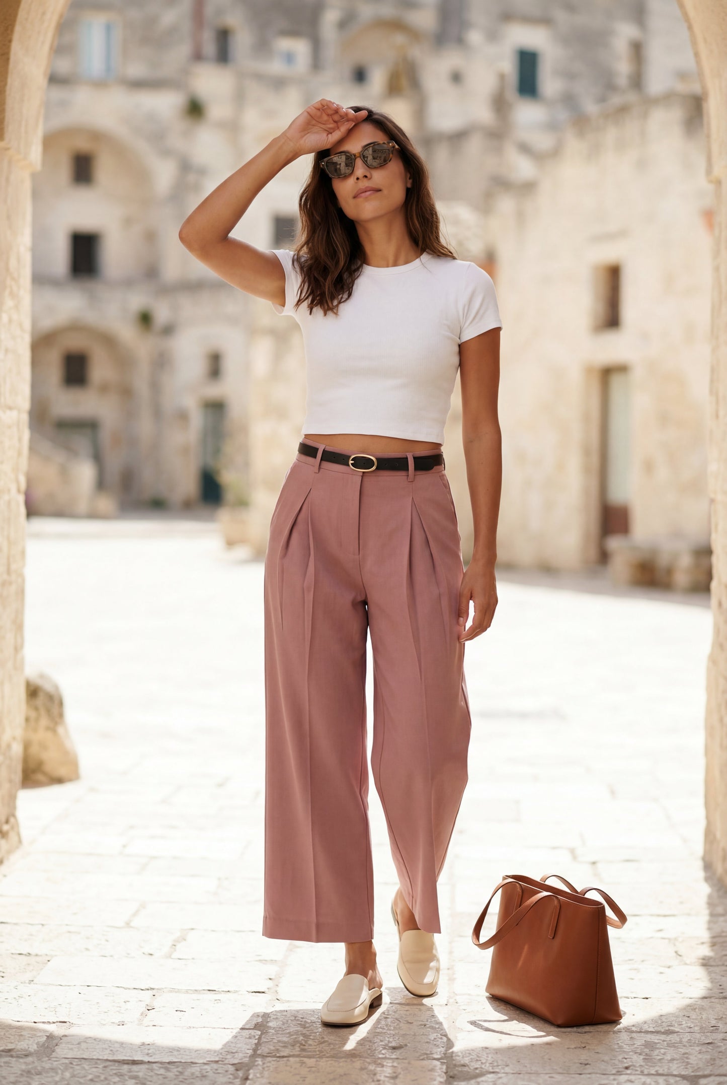 Hana | Women's Belted Wide Leg Pants, High Waist