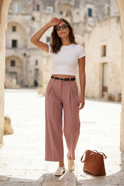 Hana | Women's Belted Wide Leg Pants, High Waist