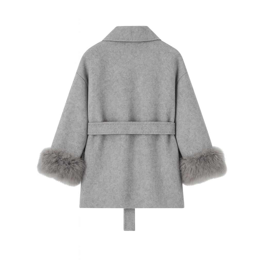 Lara | Belted Wool-Cashmere Coat with Fur Cuffs