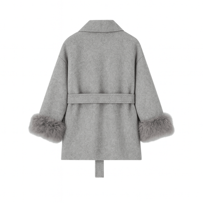 Lara | Belted Wool-Cashmere Coat with Fur Cuffs