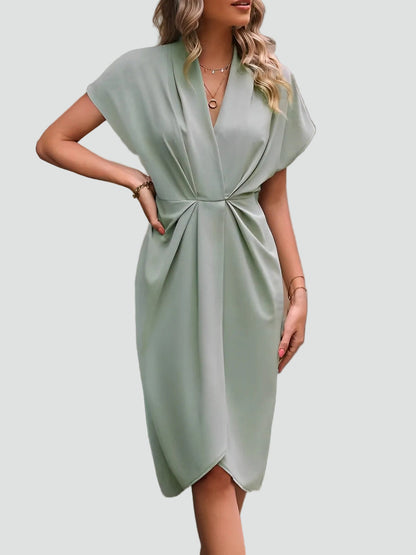 Dravinda | Draped Deep V Split Hem Occasion Midi Dress