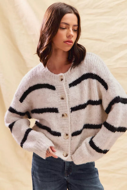Polly | Women's Striped Button-Down Winter Cardigan