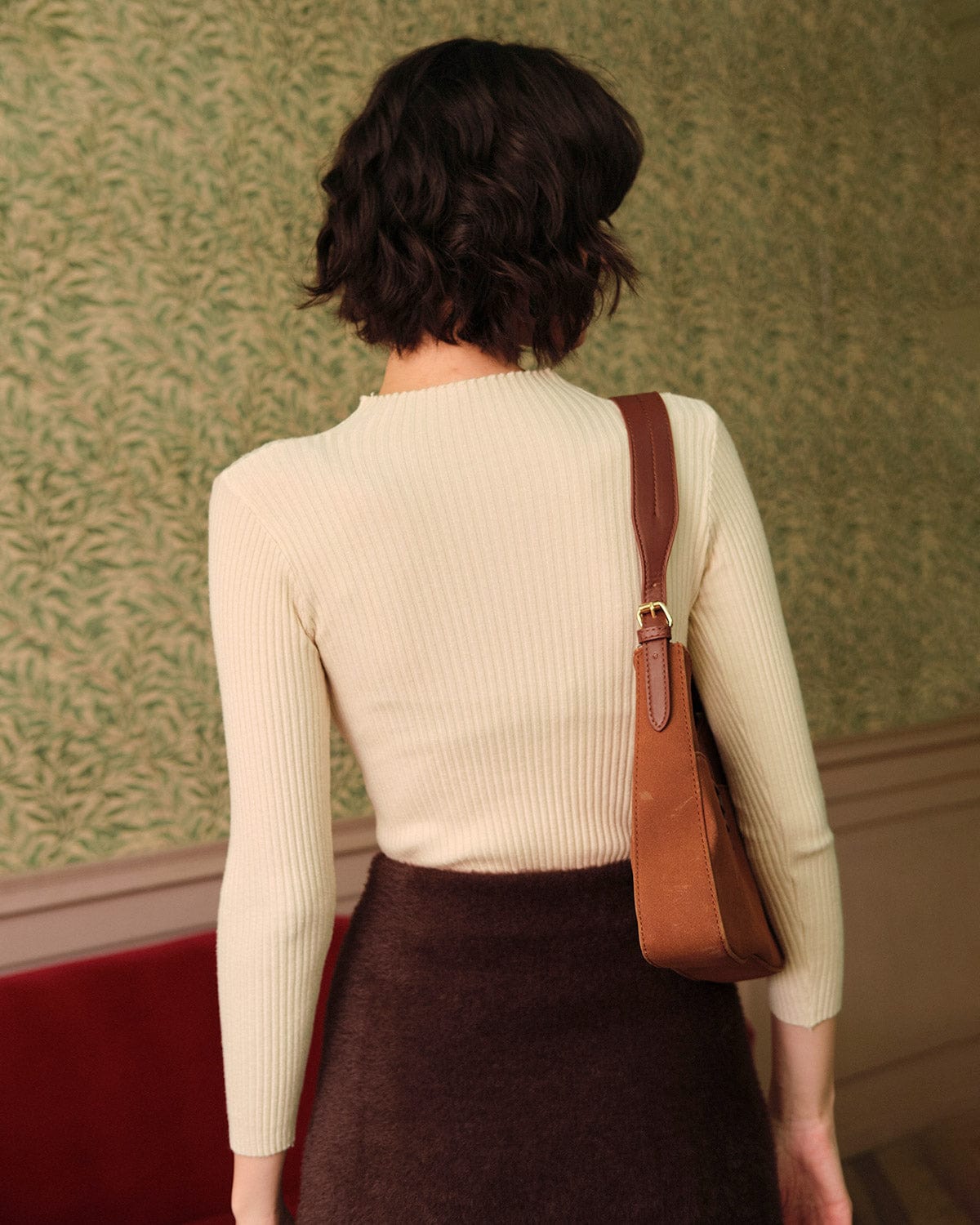 Una | Women's Round Neck Ribbed Knit Long Sleeve Top