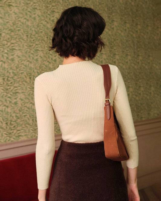 Una | Women's Round Neck Ribbed Knit Long Sleeve Top