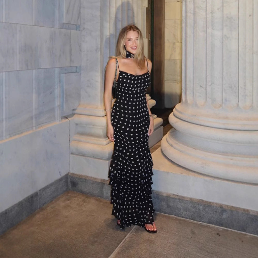 Elegant Polka Dot Maxi Dress For Women