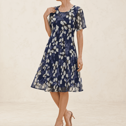 Calanthe | Navy Tulip Print Midi Dress