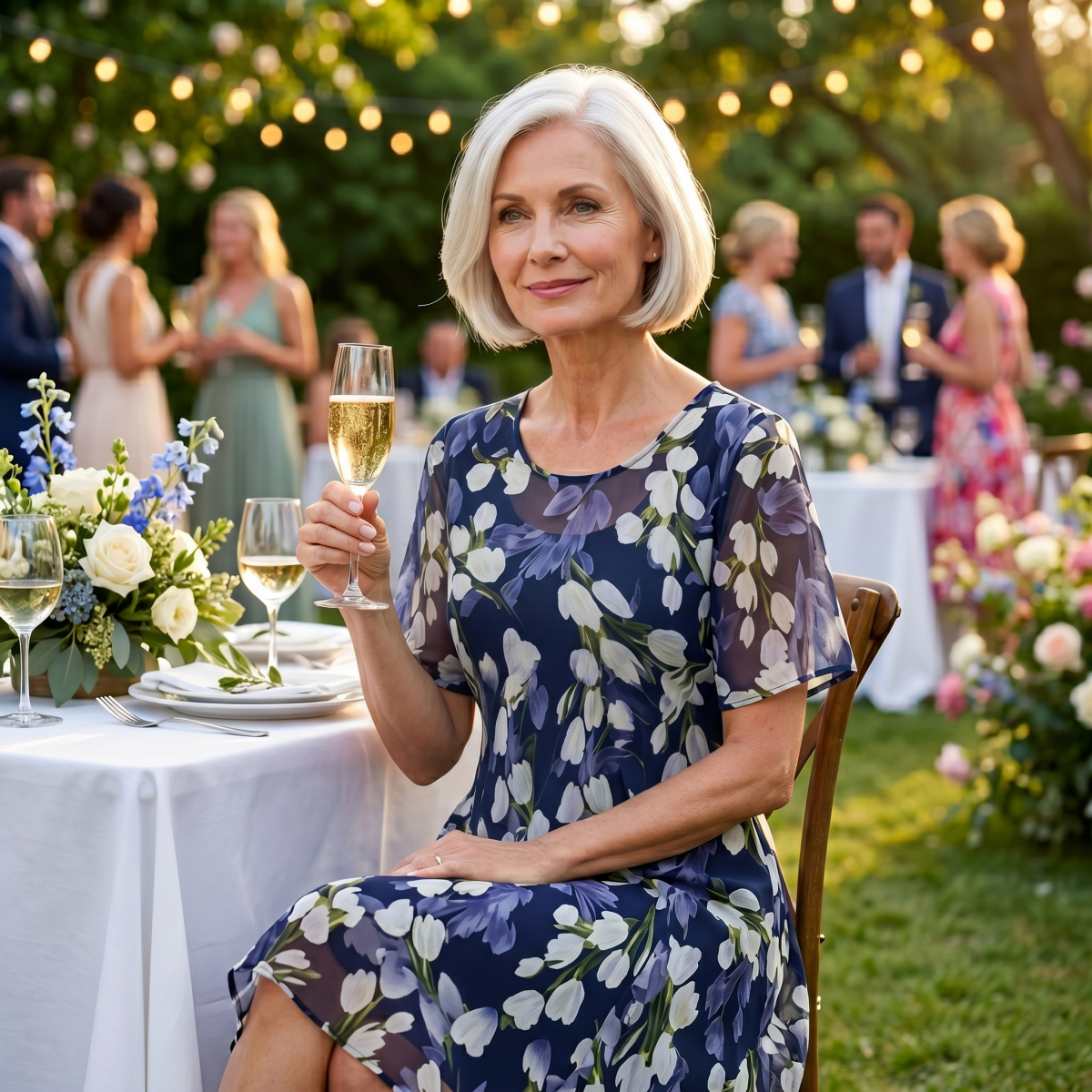 Calanthe | Navy Tulip Print Midi Dress
