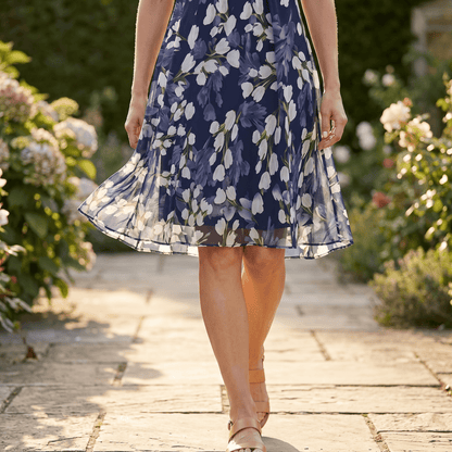 Calanthe | Navy Tulip Print Midi Dress