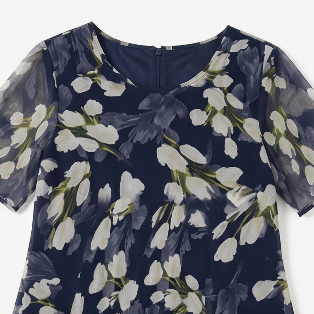 Calanthe | Navy Tulip Print Midi Dress